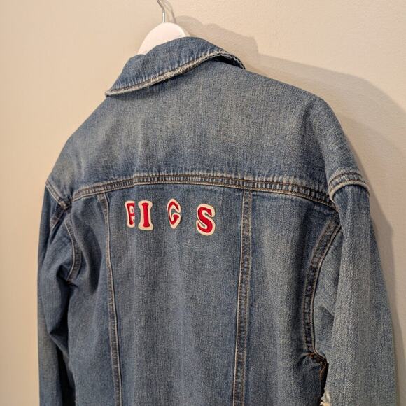 Free People Denim Trucker Jean Jacket PIGS Patch Classic Retro Style - Size XS - Picture 4 of 7